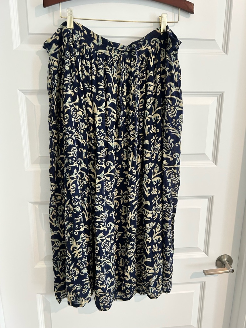 Vintage Orvis Floral Maxi Skirt Blue Tan Size M